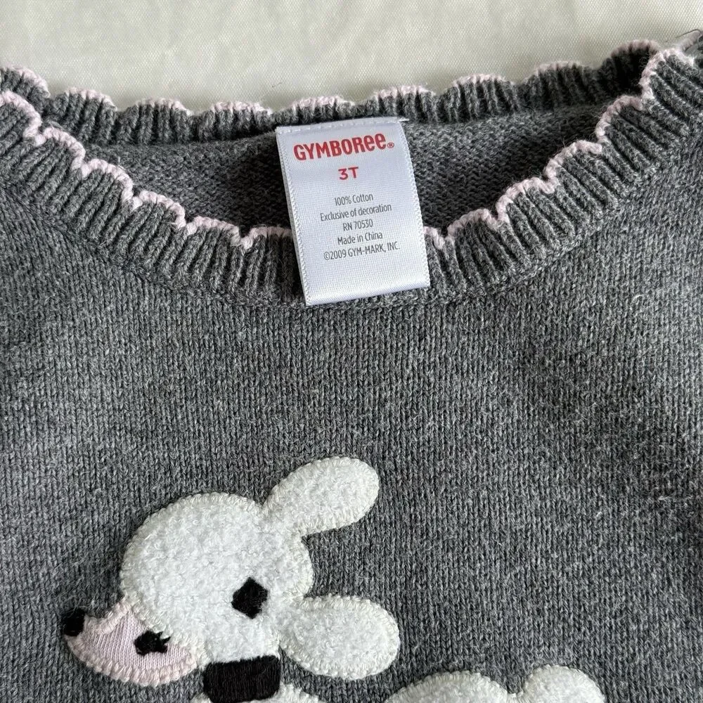 Gymboree Toddler Girl 3T Sweater Gray Poodle Dog Puff Sleeve Fuzzy Y2K Vintage